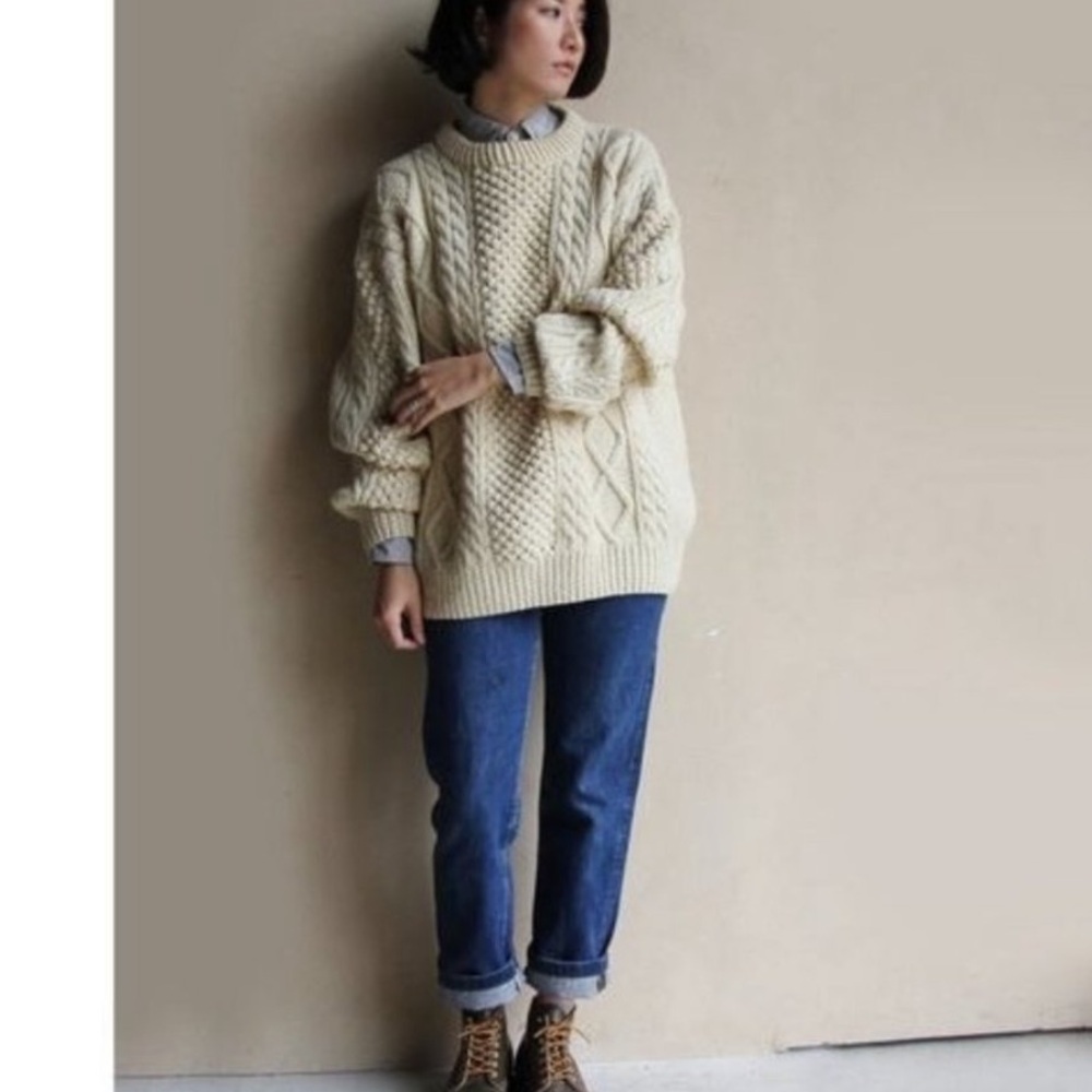 John Molloy Sweater Hand Knit Virgin Wool Irish Fisherman's Sweater size Large